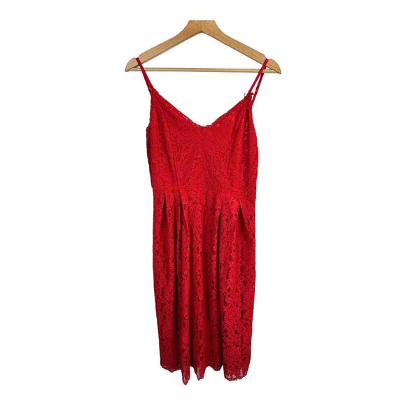 Lulus Womens size XL Royal Treatment Red Lace Midi Skater Dress - Picture 2 of 11